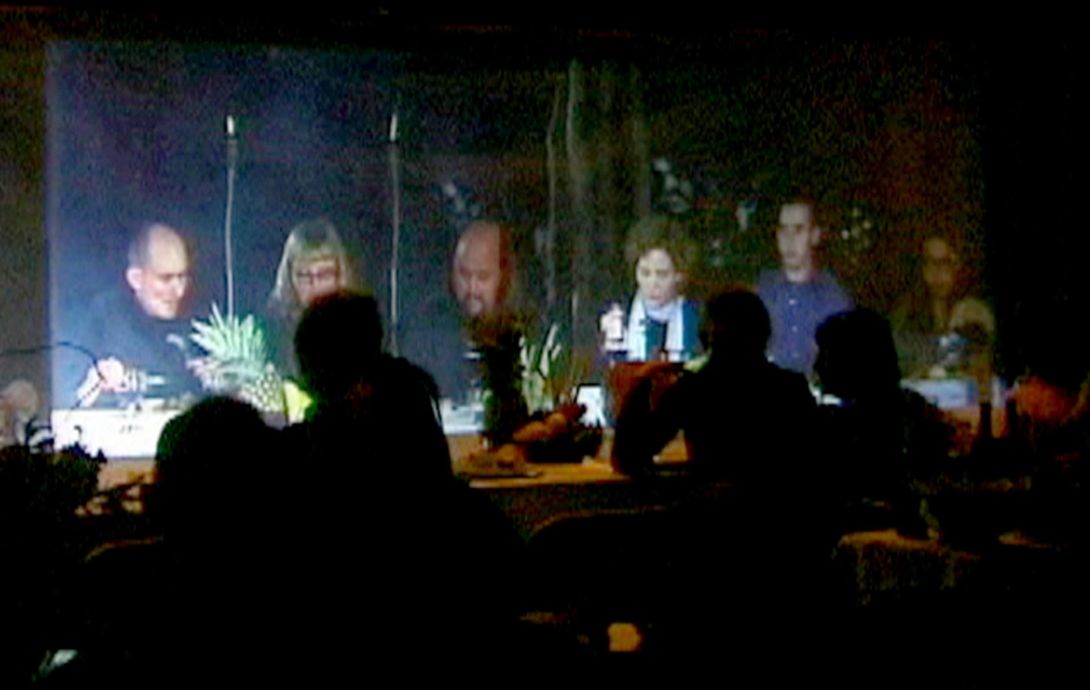 Dinner for Corporeal and Radiant Beings installation with live and projected dinner guests