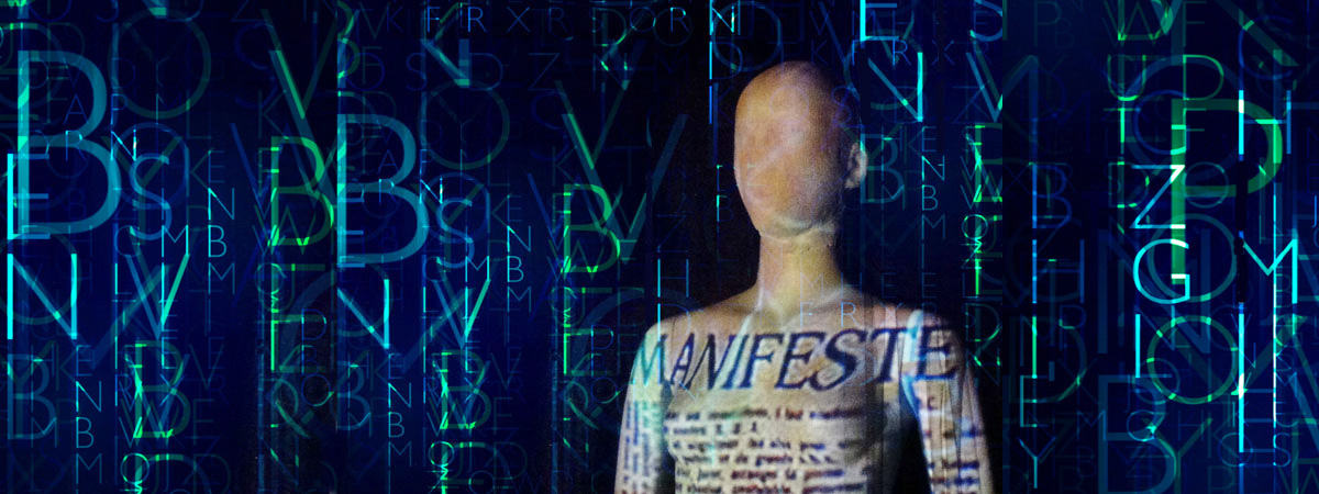 Orchestra of the Uncanny Valley installation with projection on a mannequin
